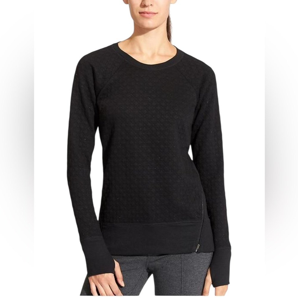 Athleta Black Sliver Quilted R&R Sweatshirt Med Atleisure Urban Cozy Chic Casual
